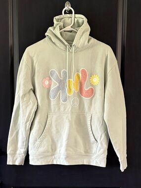 KNJ Mint Hoodie Chenille Peace Out With Front Pockets Size Medium Unisex